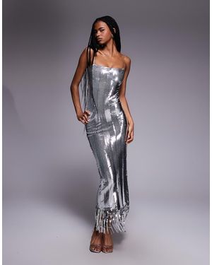 Vesper Cami Strap Square Neck Sequin Midaxi Dress - Grey