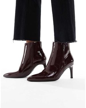 New Look Botas Burdeos De Tacón Con Puntera Fina De Charol De -Rojo - Negro