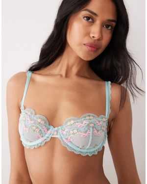 Wild Lovers Mila Underwired Embroidered Lace Bow Bra - Blue