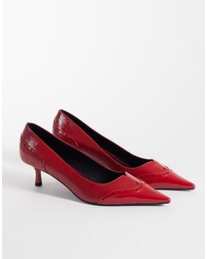 ASOS Shirley Brogue Detailed Kitten Heeled Shoes - Red