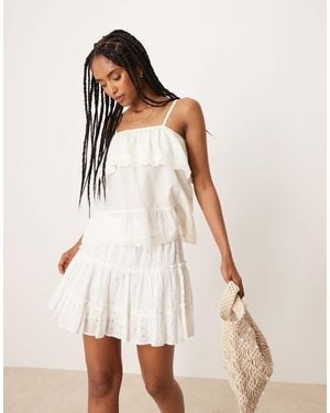 ASOS Cotton Tie Front Ruffle Boho Blouse - Natural