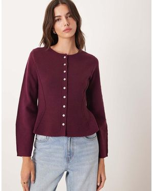 Nobody's Child Crew Neck Peplum Waist Cardigan - Red