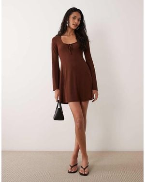 Miss Selfridge Flippy Tie Scoop Neck Mini Dress - Brown