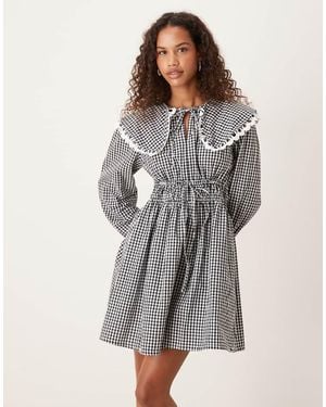 Y.A.S Tie Detail Collared Mini Dress - Grey