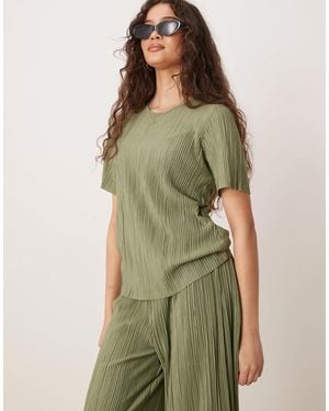 Vila Plisse T-shirt Co-ord - Green