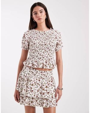 ONLY Floral Print Smock Top Co-ord - White