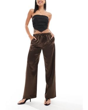 4th & Reckless Pantalon droit en satin avec cordon - Noir