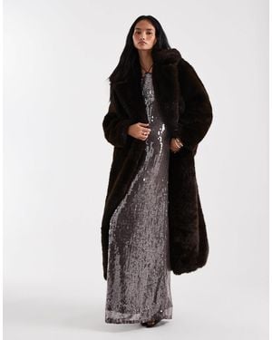 4th & Reckless Faux Fur Oversized Belted Maxi Coat - Black