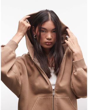 Weekday Oversized Heavyweight Jersey Zip Hoodie - Brown