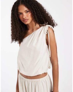Vero Moda One Shoulder Bubble Hem Top Co-Ord With Broche Detail - White
