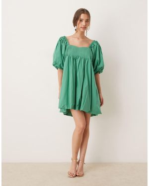 Sister Jane Balloon Sleeve Babydoll Mini Dress - Green
