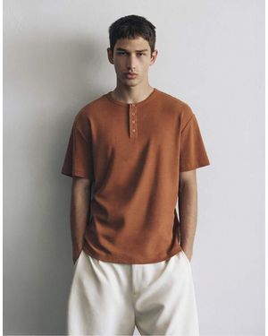 Pull&Bear Slim-fit Henley T-shirt - Brown