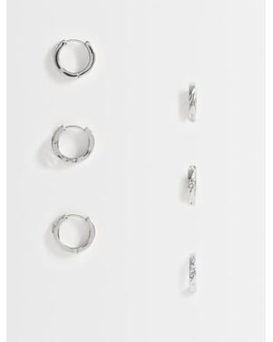 Pieces 3 Pack Embellished Small Chunky Hoop Earrings - White