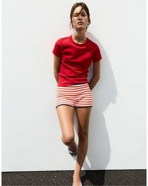 Pull&Bear Gestreepte Geribbelde Short - Rood