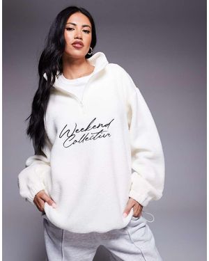 ASOS Weekend Collective Oversized Half Zip Borg Fleece With Logo - Grey