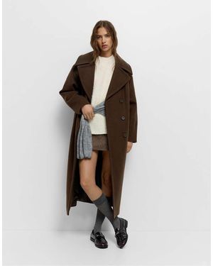 Pull&Bear Soft Felt Texture Coat - Brown