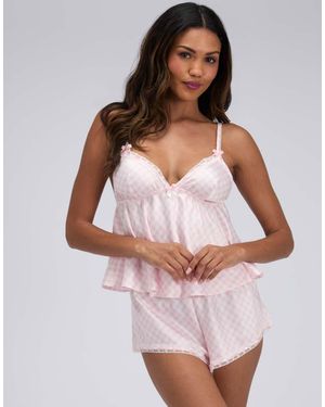 Boux Avenue Gingham Satin Short Cami Set Cross Back Top And Shorts Pj - White