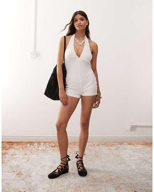 Miss Selfridge Festival Silver Glitter Playsuit - White
