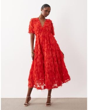 Y.A.S Textured V Neck Midi Dress