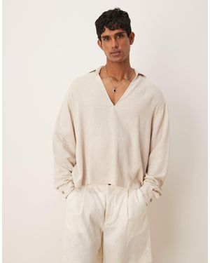 ASOS – kastiges oversize-schlupfhemd aus strukturiertem leinenmix - Natur