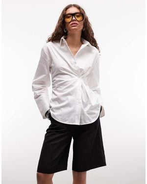 Monki Asymmetric Cinched Gathered Shirt - White