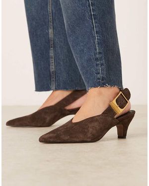 ASOS Shiloh Large Buckle Detail Slingback Kitten Heel Shoes - Blue