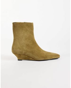 ASOS Renata bottines habillées à talon compensé en daim véritable olive - Vert
