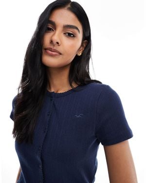 Hollister Pointelle Short Sleeve Cardigan - Blue
