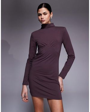 ASOS High Neck Long Sleeve Underbust Detail Mini Dress - Purple