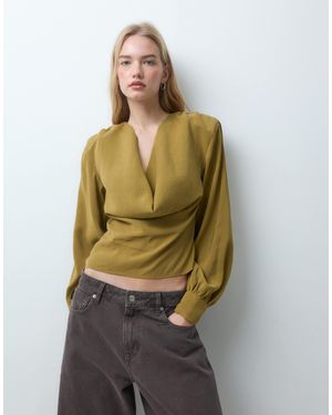 ASOS Sehr tief ausgeschnittene bluse mit drapierung vorne - Grün