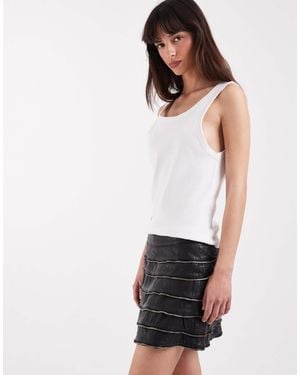 AllSaints Emara Lea Layered Leather Ruffle Mini Skirt - White
