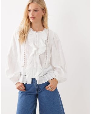 Jdy Volume Sleeve Ruffle Detail Shirt - White
