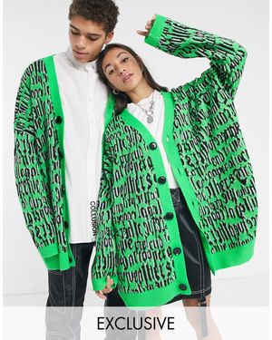 Collusion Unisex All Over Text Detail Cardigan - Green