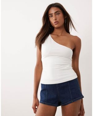 GOOD AMERICAN Cotton Super Stretch One Shoulder Top - White