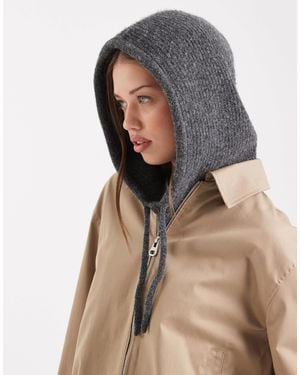 Vero Moda Ribbed Knitted Tie Front Balaclava - Gray