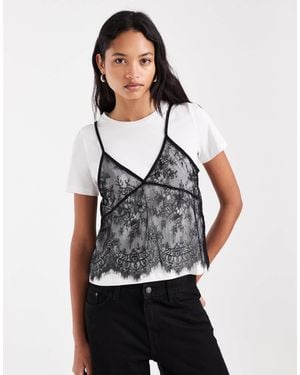Vero Moda Short Sleeve T-shirt With Lace Cami Overlay - Grey