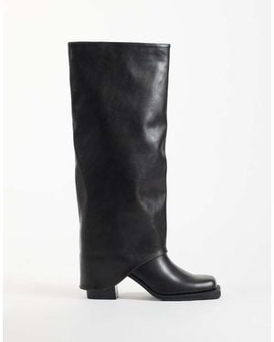 Public Desire Botas Altas Hasta La Rodilla Con Caña Plegable Y Punta Cuadrada En - Negro