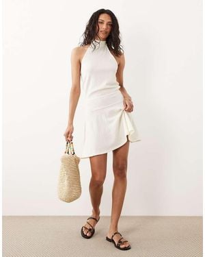 ASOS Textured Halter Neck Mini Dress - Natural