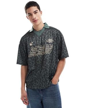 Pull&Bear Leopard Print Football Polo - Grey