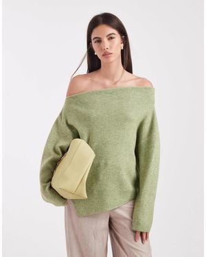 ASOS Knitted Off The Shoulder Top - Green