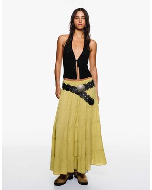 Bershka Cheesecloth Tierred Maxi Skirt - Metallic