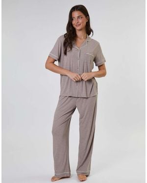 Loungeable Ladies Ribbed Pyjama Set - Natural