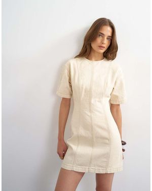 TOPSHOP Denim Short Sleeve Mini Dress - Natural