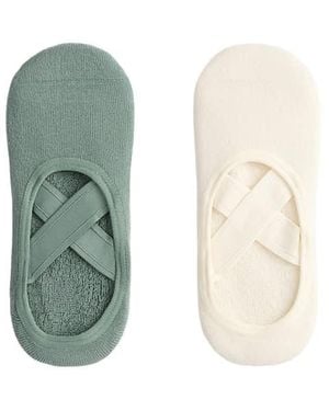 Oysho 2 Pairs Of Padded Cotton Blend Yoga And Pilates Socks With Crossover Straps - White