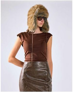 Glamorous Cap Sleeve Open Back Top - Brown