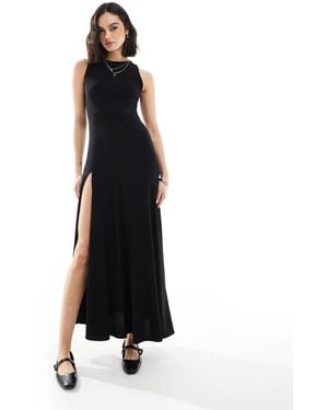 Stradivarius Split Hem Midi Maxi Dress - Black