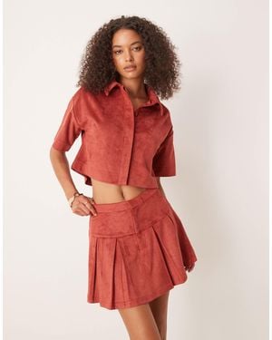ASOS Co-ord Faux Suede Pleated Mini Skirt - Red