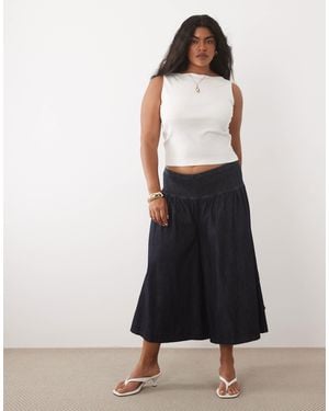 ASOS Asos Design Curve Denim Culotte Jeans With Shirred Waistband - Black