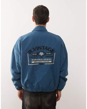 Reclaimed Vintage Harrington Bomber Jacket With Back Embroidery - Blue