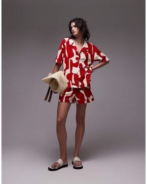 TOPSHOP Abstract Print Towelling Shorts Co-ord - Red